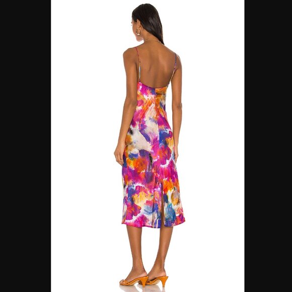 SUN BECOMES HER Women's Corset Midi Dress Size 6 In Botanical Tie Dye - Picture 3 of 14
